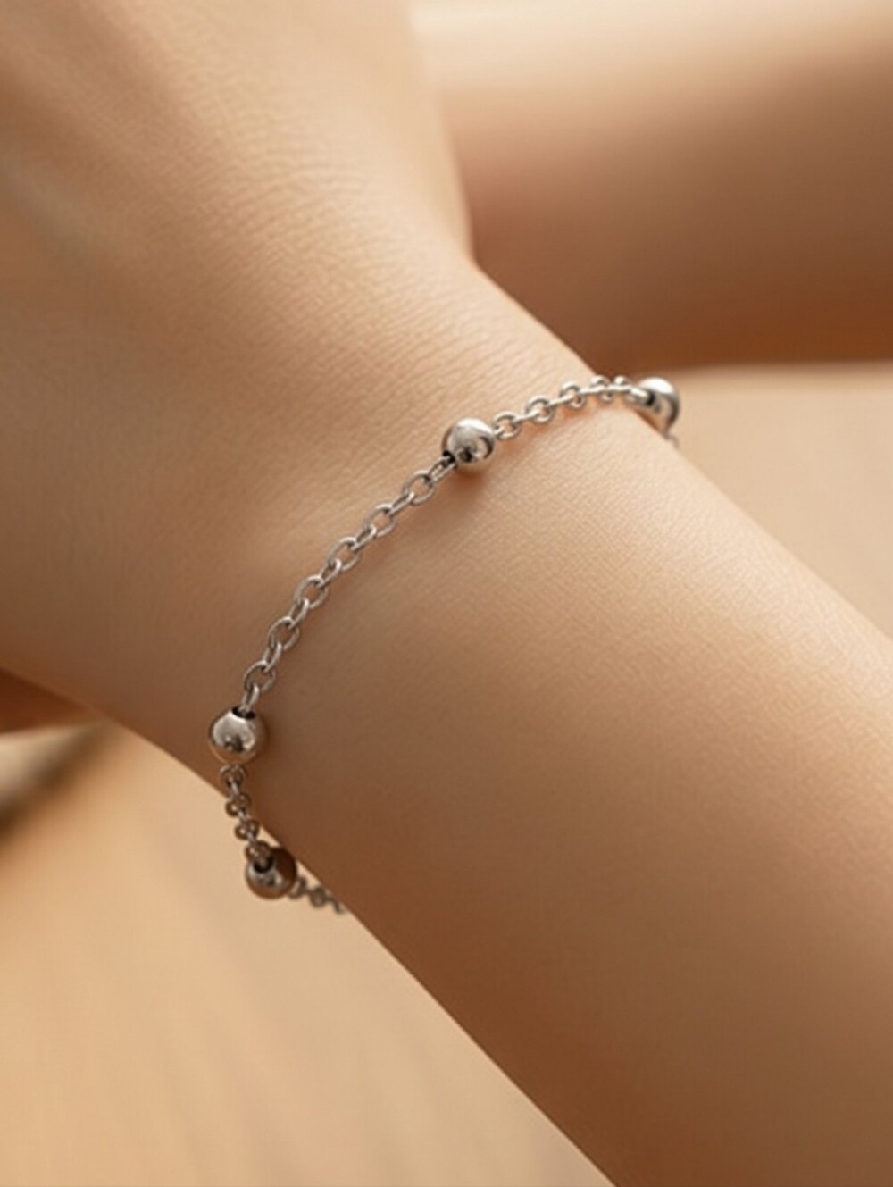 Silver Floating Bead Bracelet 3mm Stainless Steel Waterproof Non Tarnish Minimal